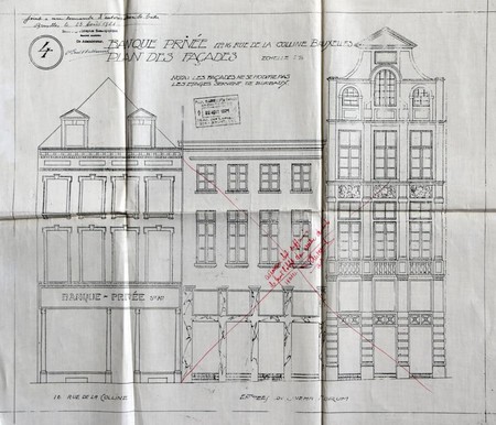 Banque privée, Rue de la Colline 16, Bruxelles, projet non réalisé, élévation de la façade, AVB/TP 33021 (1921)