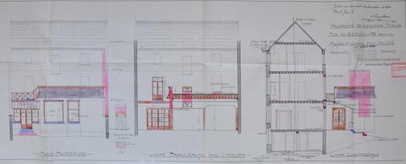 Prieelstraat 28, Brussel Uitbreiding Oost, achtergevel en doorsneden,SAB/OW 20901