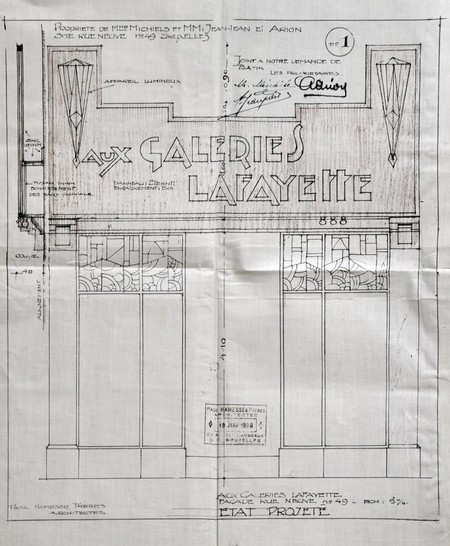 Galeries Lafayette, Rue Neuve 49, Bruxelles, projet de transformation, élévation de la vitrine après transformation, AVB/TP 34542 (1928)