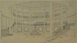 Ravensteingalerij, Brussel, ontwerp van de rotonde met fontein (© Fondation CIVA Stichting/AAM, Brussels)